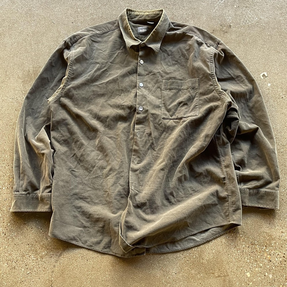Neiman Marcus Shirt Mens 2XL Green Corduroy Long Sleeve Button Up Casual